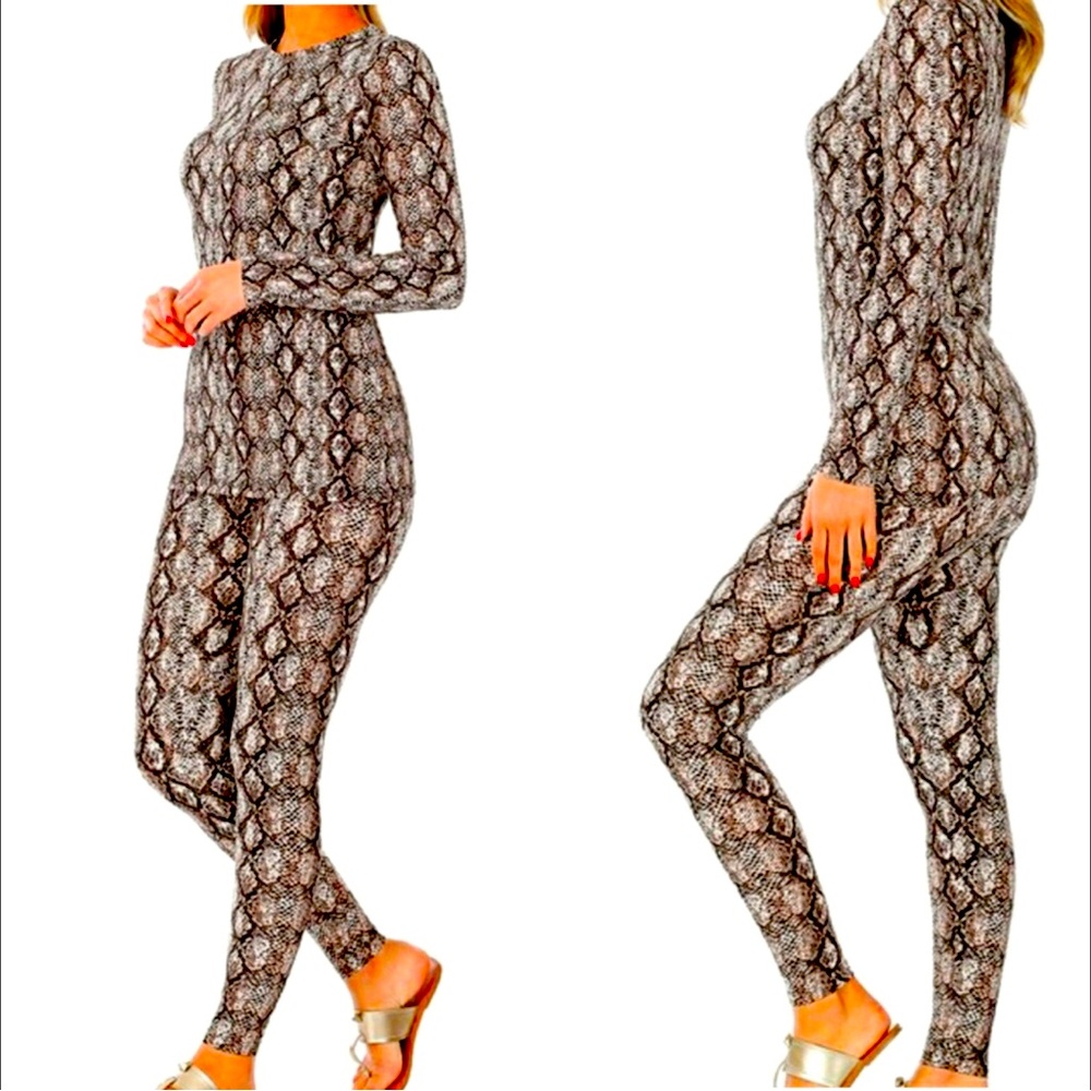 Zenana Snake Print Micro Fiber Loungewear Set Women Color Brown Size M